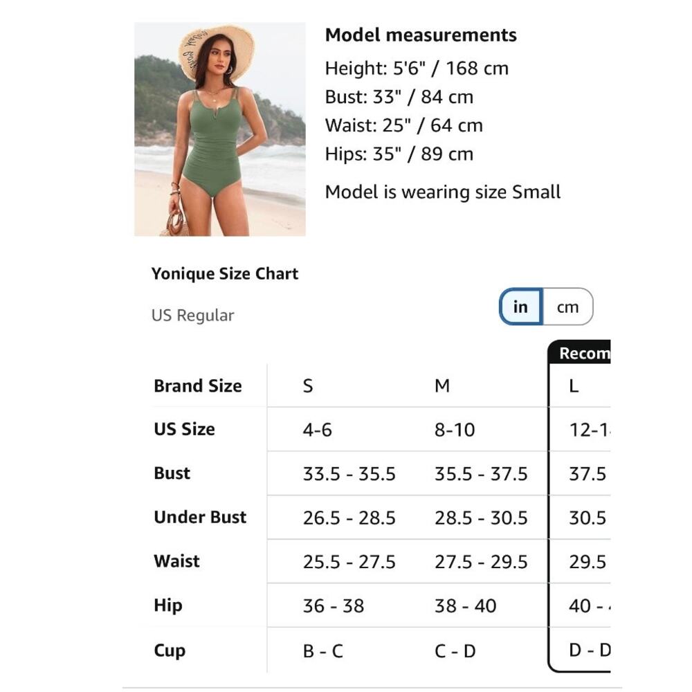 Yonique Women Blue One Piece Swimsuit Tummy Control Ruched V Neck Swimwear M - Picture 8 of 8